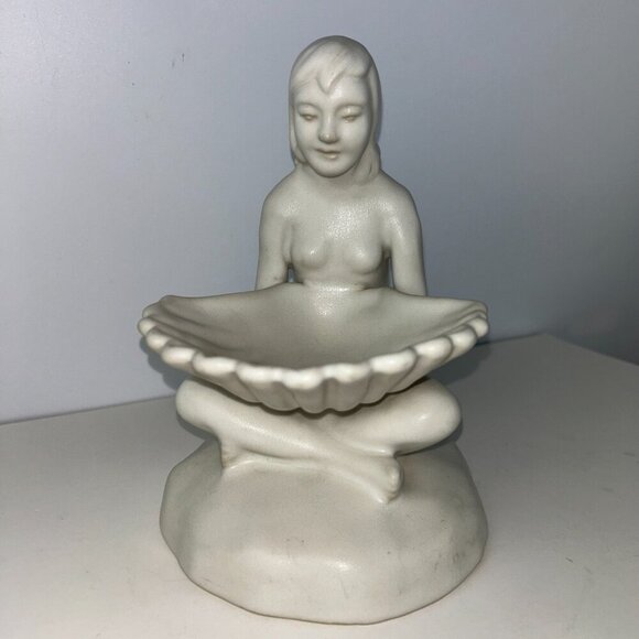 Van Briggle Pottery Lady Maiden Ivory Nude Girl 8" with Shell Vintage - Picture 3 of 14